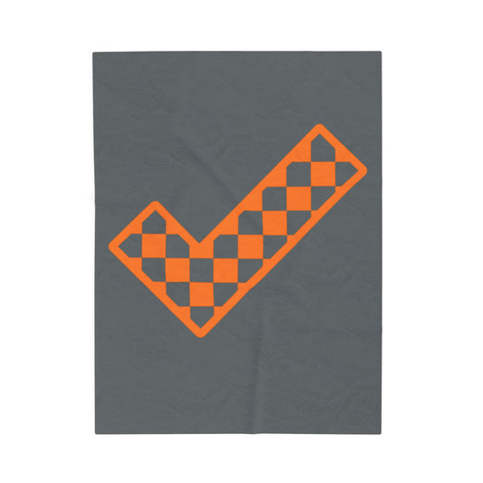 Orange & White: Check - Cozy Velveteen Plush Blanket