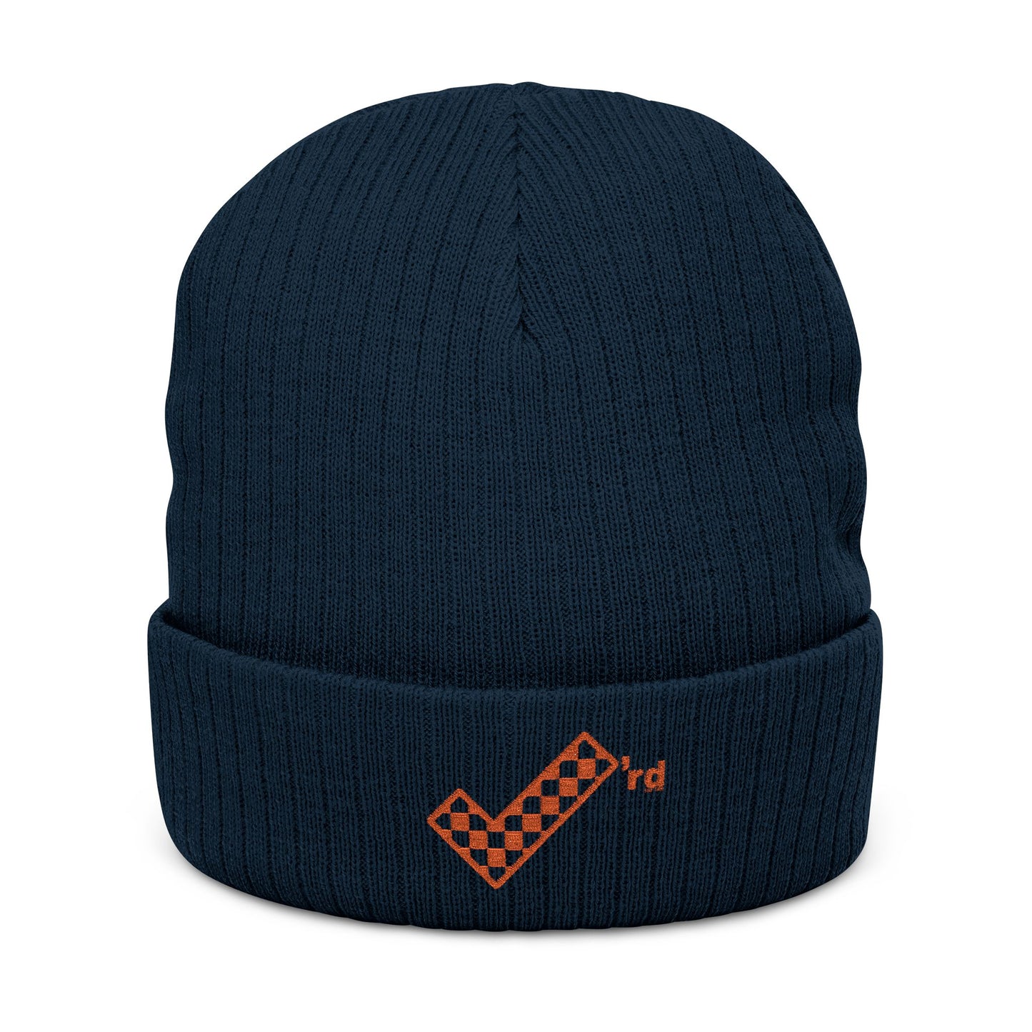 Check'rd for Life - Embroidered Ribbed Knit Beanie