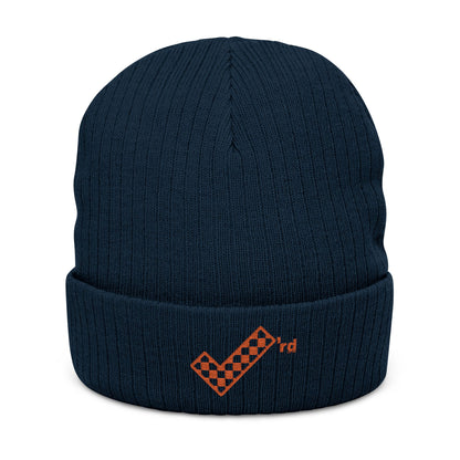 Check'rd for Life - Embroidered Ribbed Knit Beanie