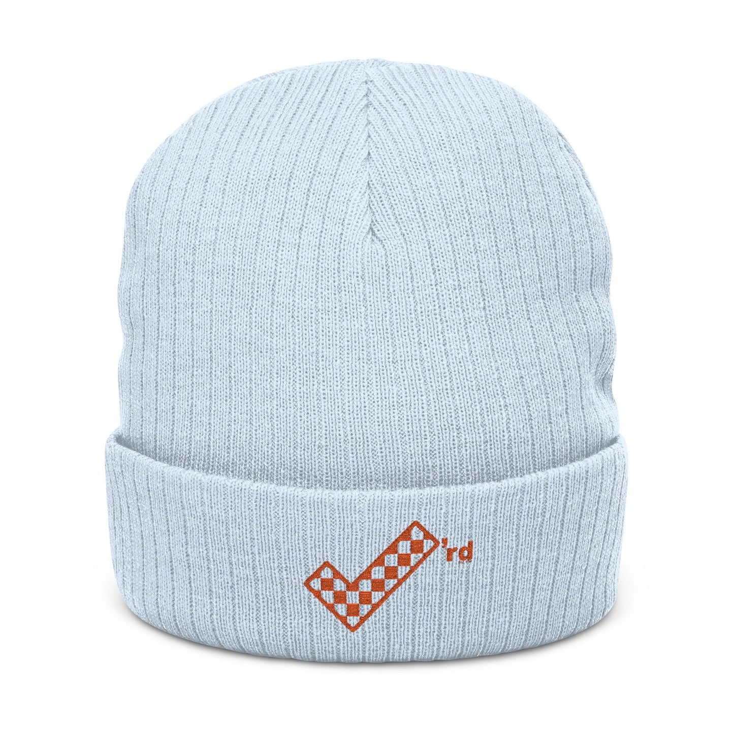 Check'rd for Life - Embroidered Ribbed Knit Beanie