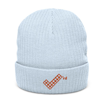 Check'rd for Life - Embroidered Ribbed Knit Beanie