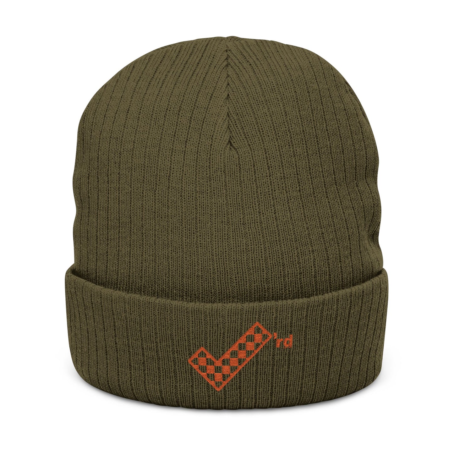 Check'rd for Life - Embroidered Ribbed Knit Beanie