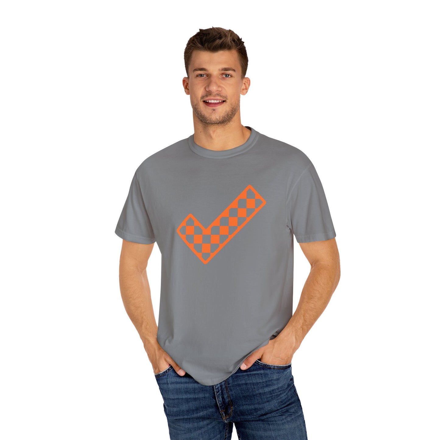 Orange & White: Check - Unisex T-Shirt