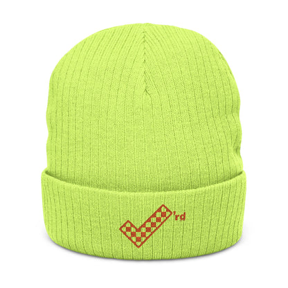 Check'rd for Life - Embroidered Ribbed Knit Beanie