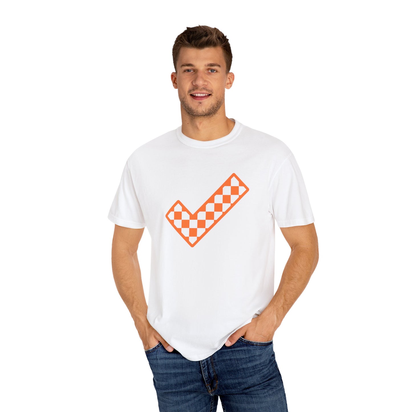Orange & White: Check - Unisex T-Shirt