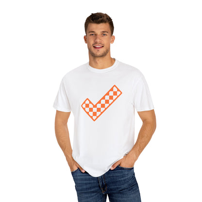 Orange & White: Check - Unisex T-Shirt