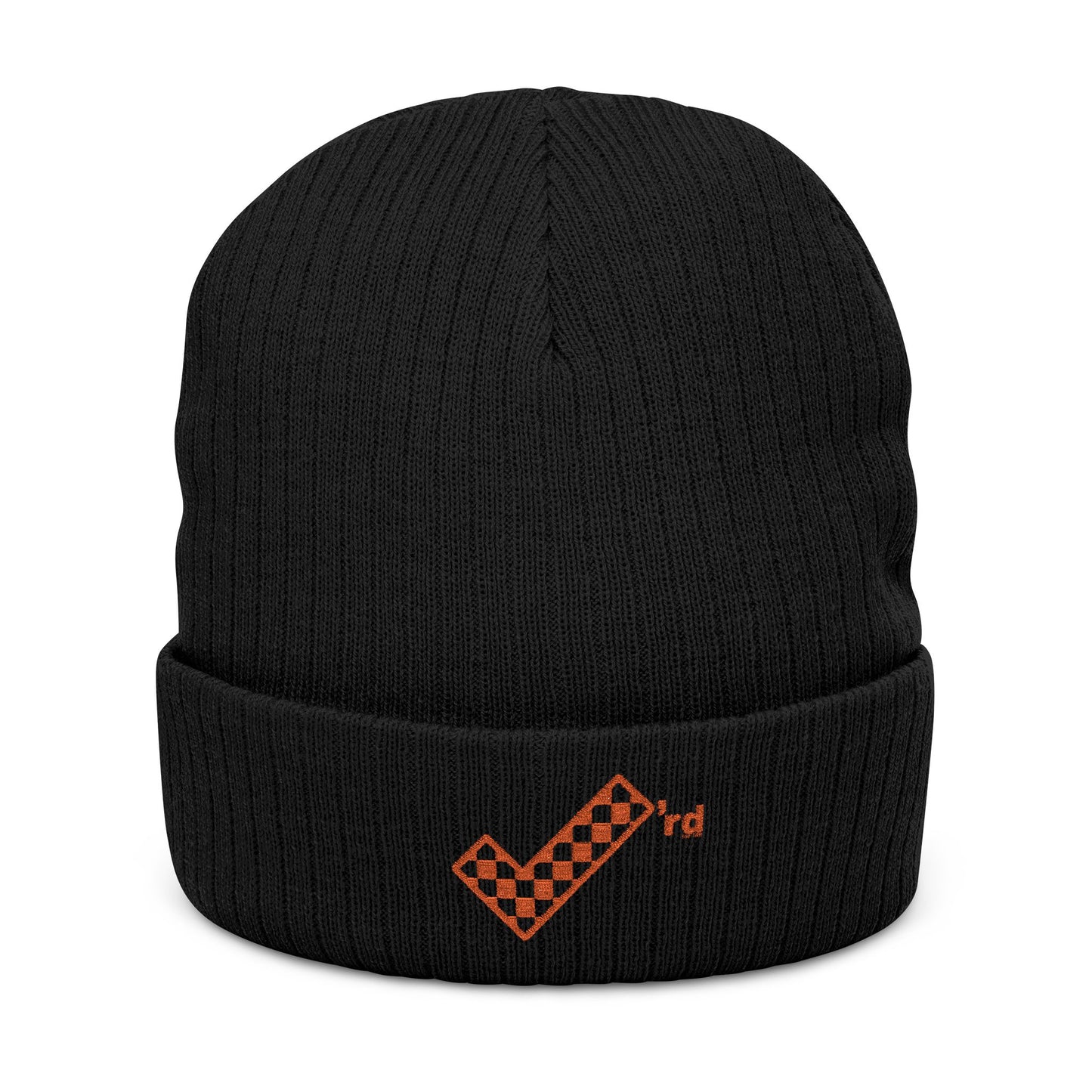 Check'rd for Life - Embroidered Ribbed Knit Beanie