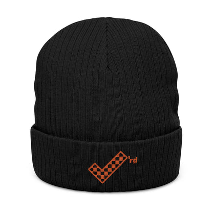 Check'rd for Life - Embroidered Ribbed Knit Beanie