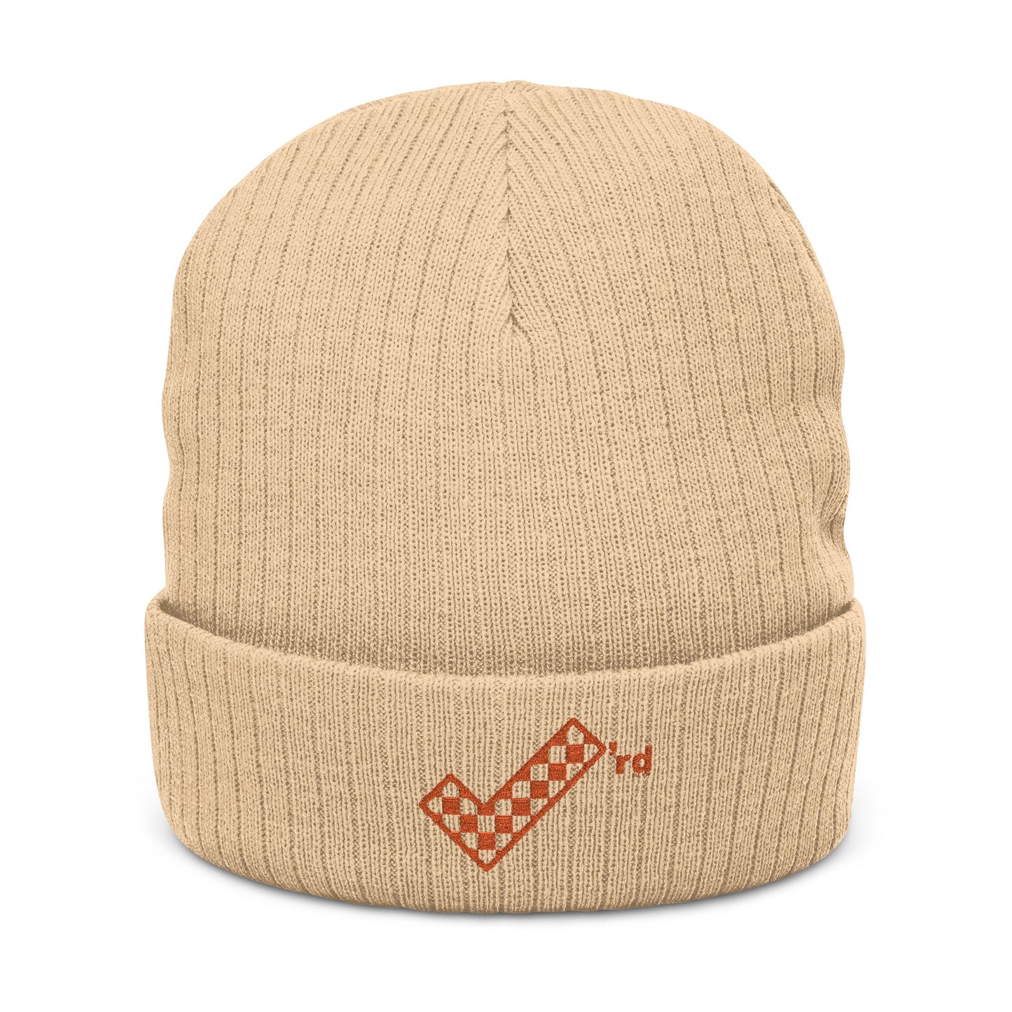 Check'rd for Life - Embroidered Ribbed Knit Beanie