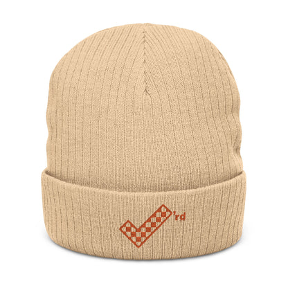 Check'rd for Life - Embroidered Ribbed Knit Beanie