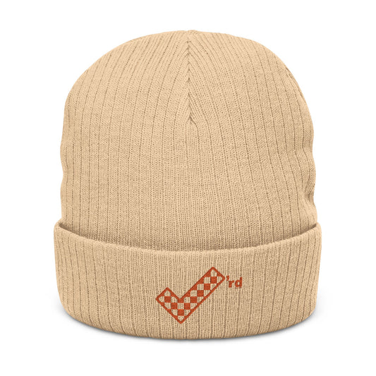 Check'rd for Life - Embroidered Ribbed Knit Beanie